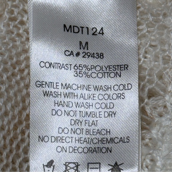 Miss Me Loose Crochet Sheer Sweater Cream Color Long Sleeve V Neck Medium - Picture 12 of 13